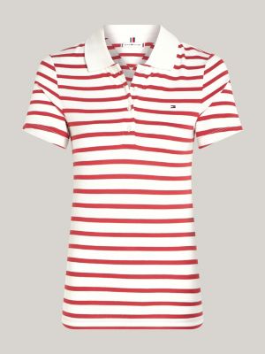 wit gestreepte slim fit polo voor dames - tommy hilfiger