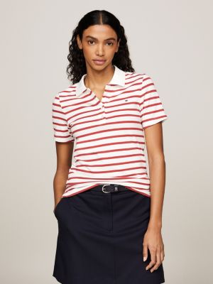 wit gestreepte slim fit polo voor dames - tommy hilfiger