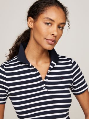 blauw gestreepte slim fit polo voor dames - tommy hilfiger