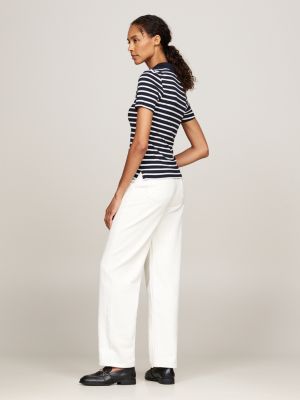 blue slim stripe polo shirt for women tommy hilfiger