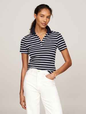 blue gestreepte slim fit polo voor dames - tommy hilfiger