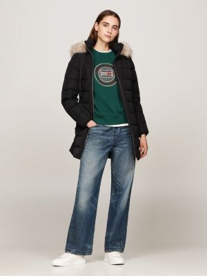 black down fur-trim hooded coat for women tommy hilfiger