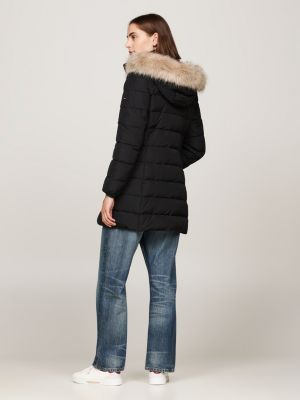 black down fur-trim hooded coat for women tommy hilfiger