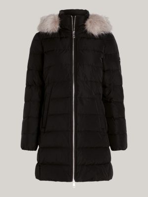 black down fur-trim hooded coat for women tommy hilfiger