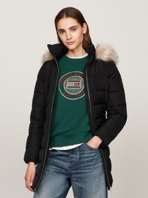 doudoune à capuche avec fausse fourrure noir pour femmes tommy hilfiger