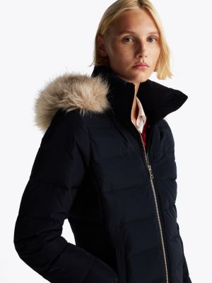 blue down fur-trim hooded coat for women tommy hilfiger