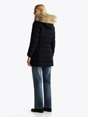 blue down fur-trim hooded coat for women tommy hilfiger