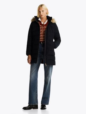 blue down fur-trim hooded coat for women tommy hilfiger