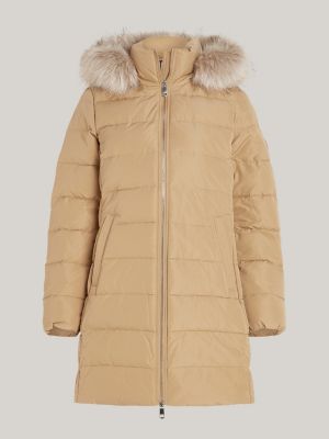 beige down fur-trim hooded coat for women tommy hilfiger