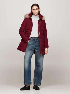 purple down fur-trim hooded coat for women tommy hilfiger