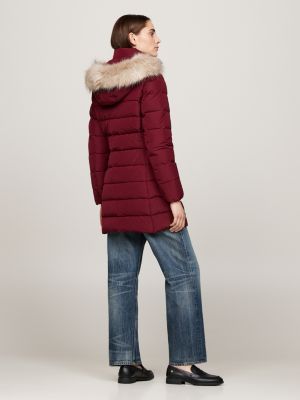 purple down fur-trim hooded coat for women tommy hilfiger