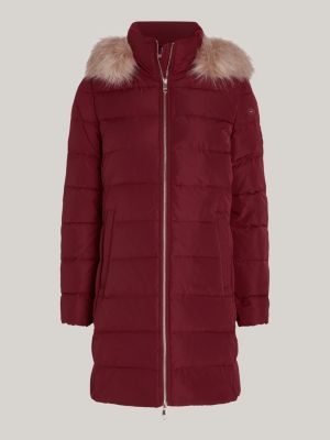 purple down fur-trim hooded coat for women tommy hilfiger