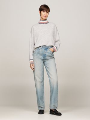 grau pullover mit kaschmir und mock-rollkragen für damen - tommy hilfiger