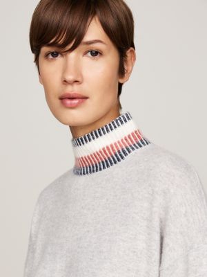 grau pullover mit kaschmir und mock-rollkragen für damen - tommy hilfiger