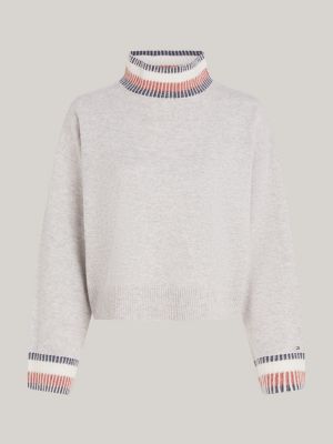 grau pullover mit kaschmir und mock-rollkragen für damen - tommy hilfiger