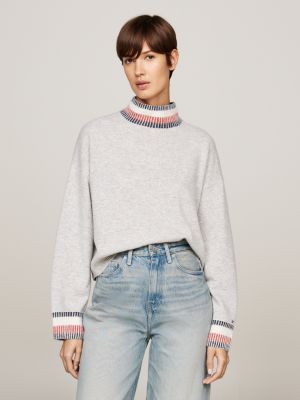 grey mock turtleneck jumper with cashmere for women tommy hilfiger