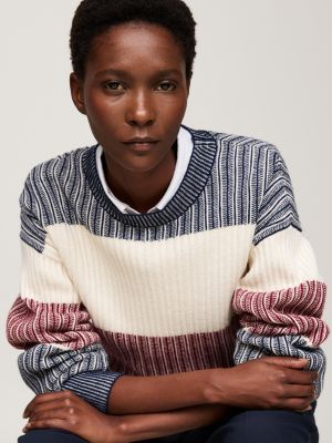 pullover relaxed fit con intarsio blu da donne tommy hilfiger