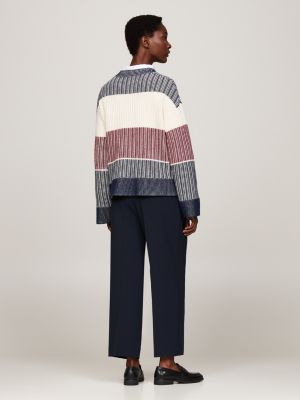 pullover relaxed fit con intarsio blu da donne tommy hilfiger