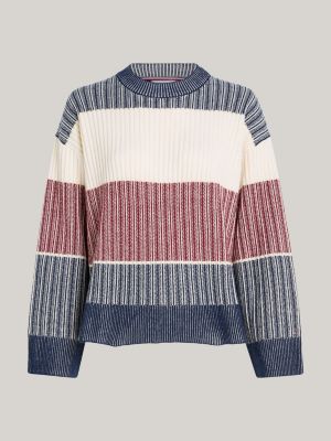 pullover relaxed fit con intarsio blu da donne tommy hilfiger