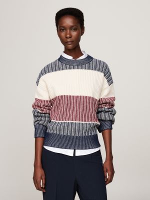 pullover relaxed fit con intarsio blu da donne tommy hilfiger