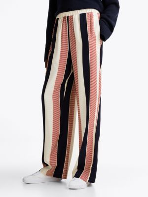 beige global stripe relaxed trousers for women tommy hilfiger