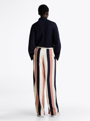 beige global stripe relaxed trousers for women tommy hilfiger