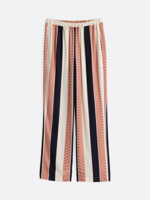 beige global stripe relaxed trousers for women tommy hilfiger