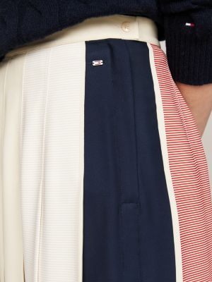 jupe midi plissée global stripe beige pour femmes tommy hilfiger