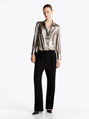 gold th x festive pleated shirt for women tommy hilfiger