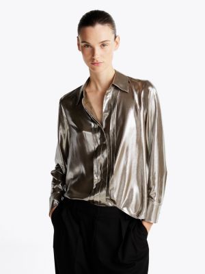 gold th x festive pleated shirt for women tommy hilfiger