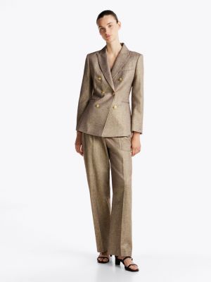 beige th x festive zweireihiger slim fit metallic-blazer für damen - tommy hilfiger