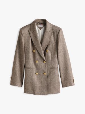 beige th x festive zweireihiger slim fit metallic-blazer für damen - tommy hilfiger