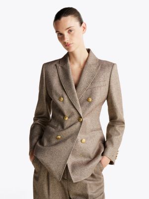 blazer croisé ajusté th x festive métallisé beige pour femmes tommy hilfiger