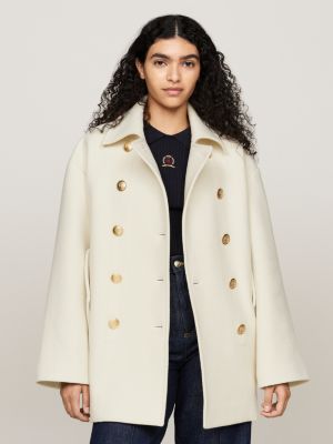 beige crest peacoat with cashmere for women tommy hilfiger