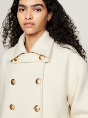 beige crest peacoat with cashmere for women tommy hilfiger