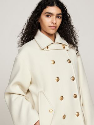 beige crest peacoat with cashmere for women tommy hilfiger