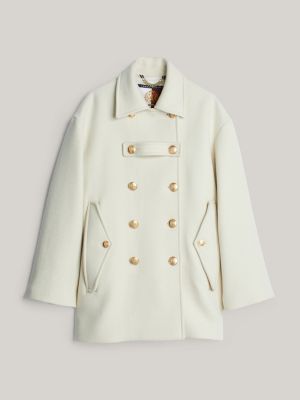 beige crest peacoat with cashmere for women tommy hilfiger