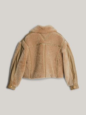 beige crest shearling relaxed coach jacket for women tommy hilfiger