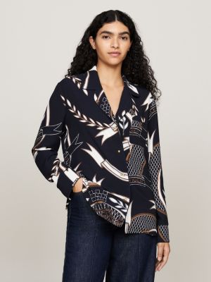 camisa amplia con estampado del escudo azul de mujeres tommy hilfiger