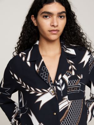 camisa amplia con estampado del escudo azul de mujeres tommy hilfiger