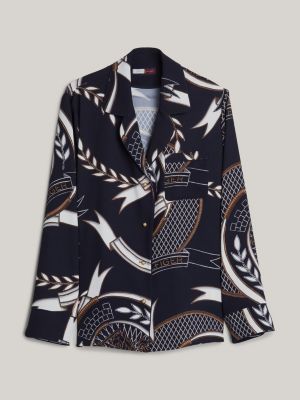 camisa amplia con estampado del escudo azul de mujeres tommy hilfiger