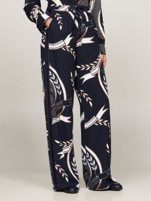 pantalón amplio con estampado del escudo azul de mujeres tommy hilfiger