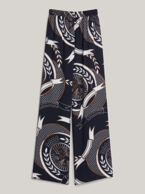 blau relaxed fit hose mit wappen-print für damen - tommy hilfiger