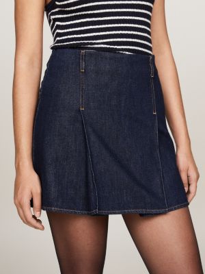 blue crest pleated denim mini skirt for women tommy hilfiger