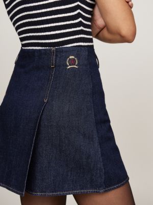 minijupe en denim plissée à blason bleu pour femmes tommy hilfiger