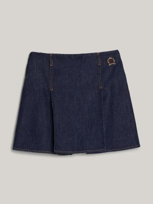 minijupe en denim plissée à blason bleu pour femmes tommy hilfiger