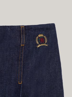 blauw denim mini-rok met plooien en embleem voor dames - tommy hilfiger