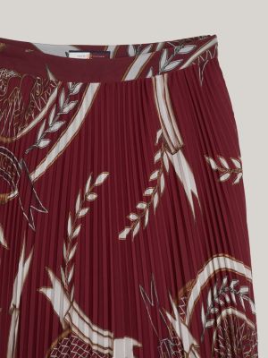 red crest pleated midi skirt for women tommy hilfiger