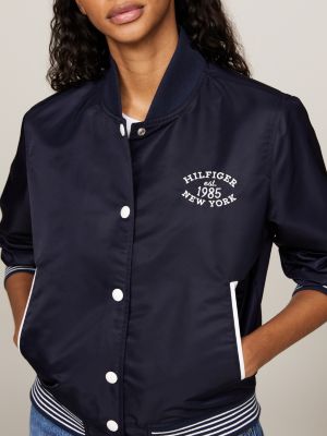 cazadora bomber de estilo universitario azul de mujeres tommy hilfiger