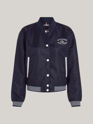 cazadora bomber de estilo universitario azul de mujeres tommy hilfiger